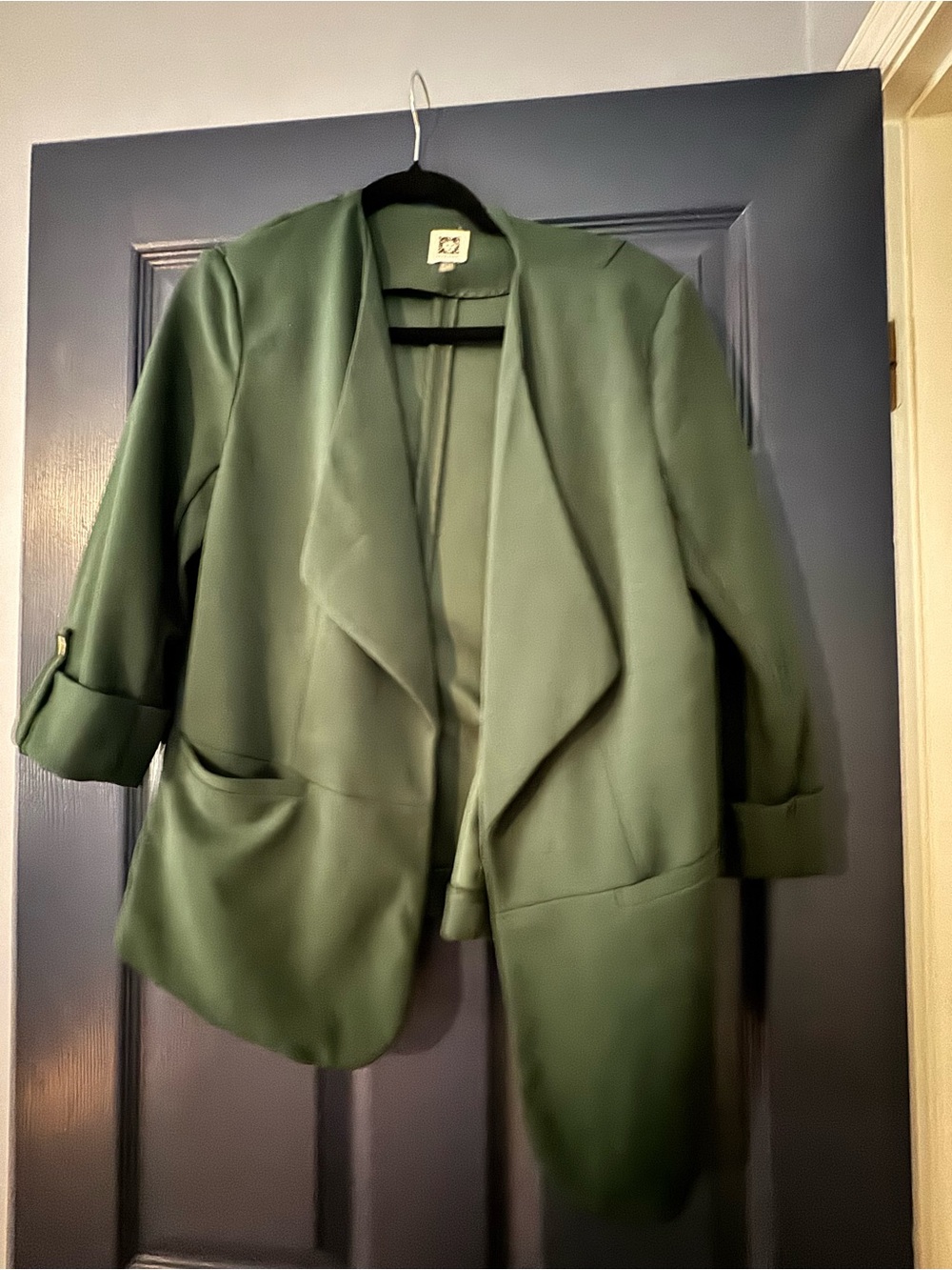 Anne Klein Olive Green Open-Front Blazer